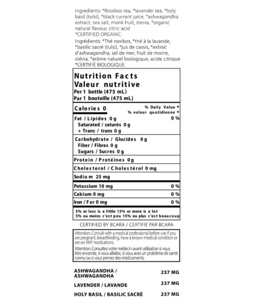 nutrition label for thrive remedies stress flavour